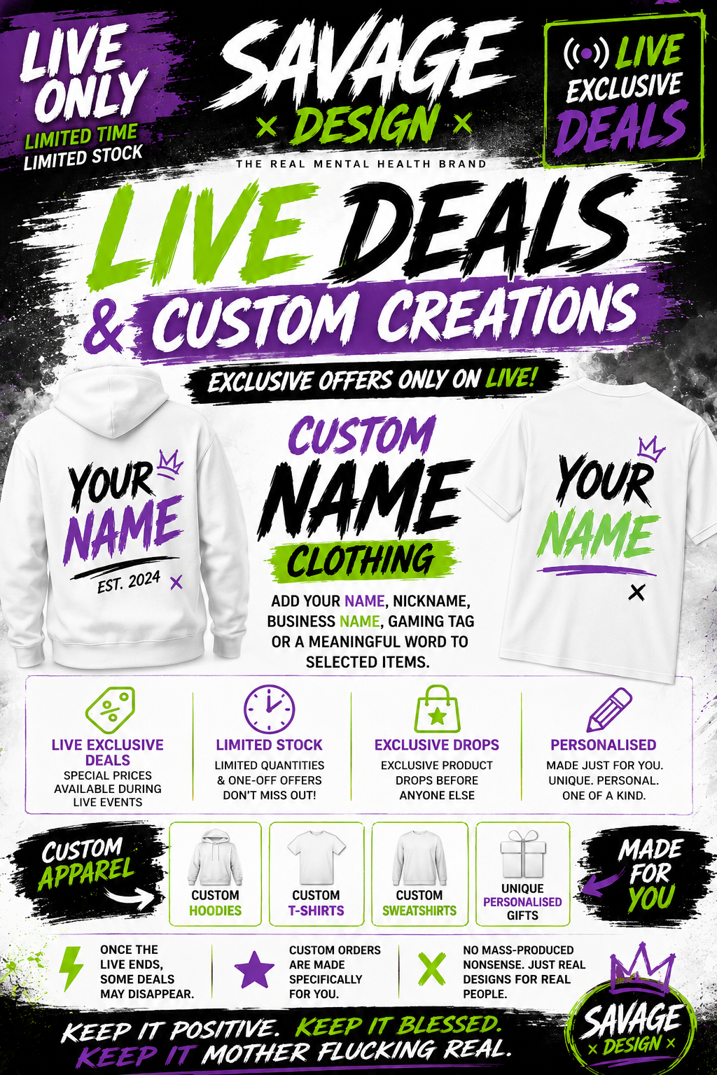 LIVE DEALS AND CUSTOM PRODUCTS